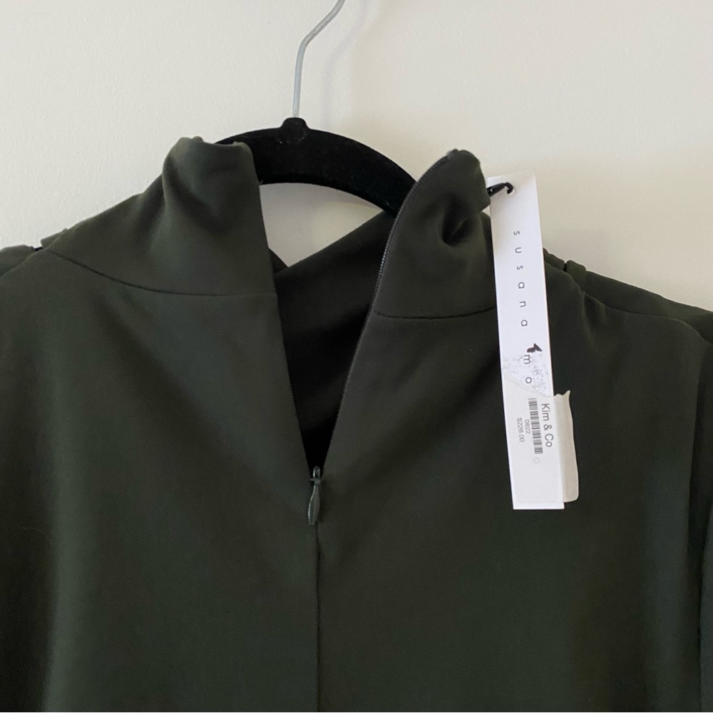 New Susana Monaco Crisscross MockNeck Bodycon Dress Longsleeve Hunter Green Sz L - Picture 12 of 15